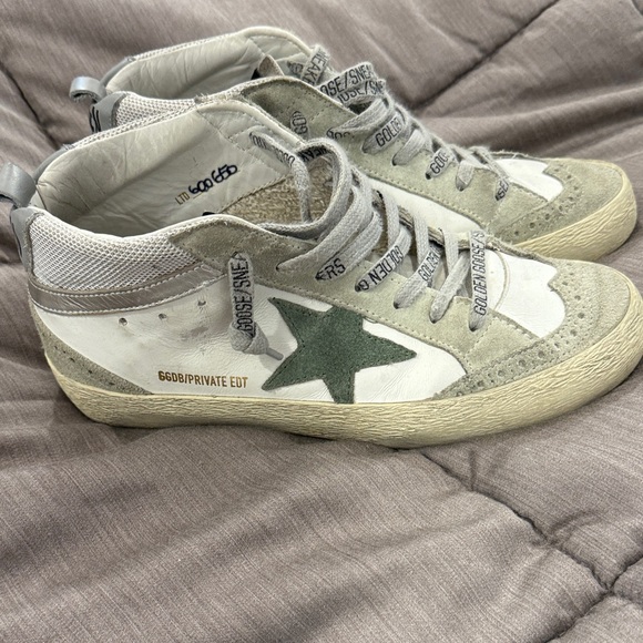 Golden Goose Shoes - Golden Goose Mid White Leather Sneakers with Green Star size 37